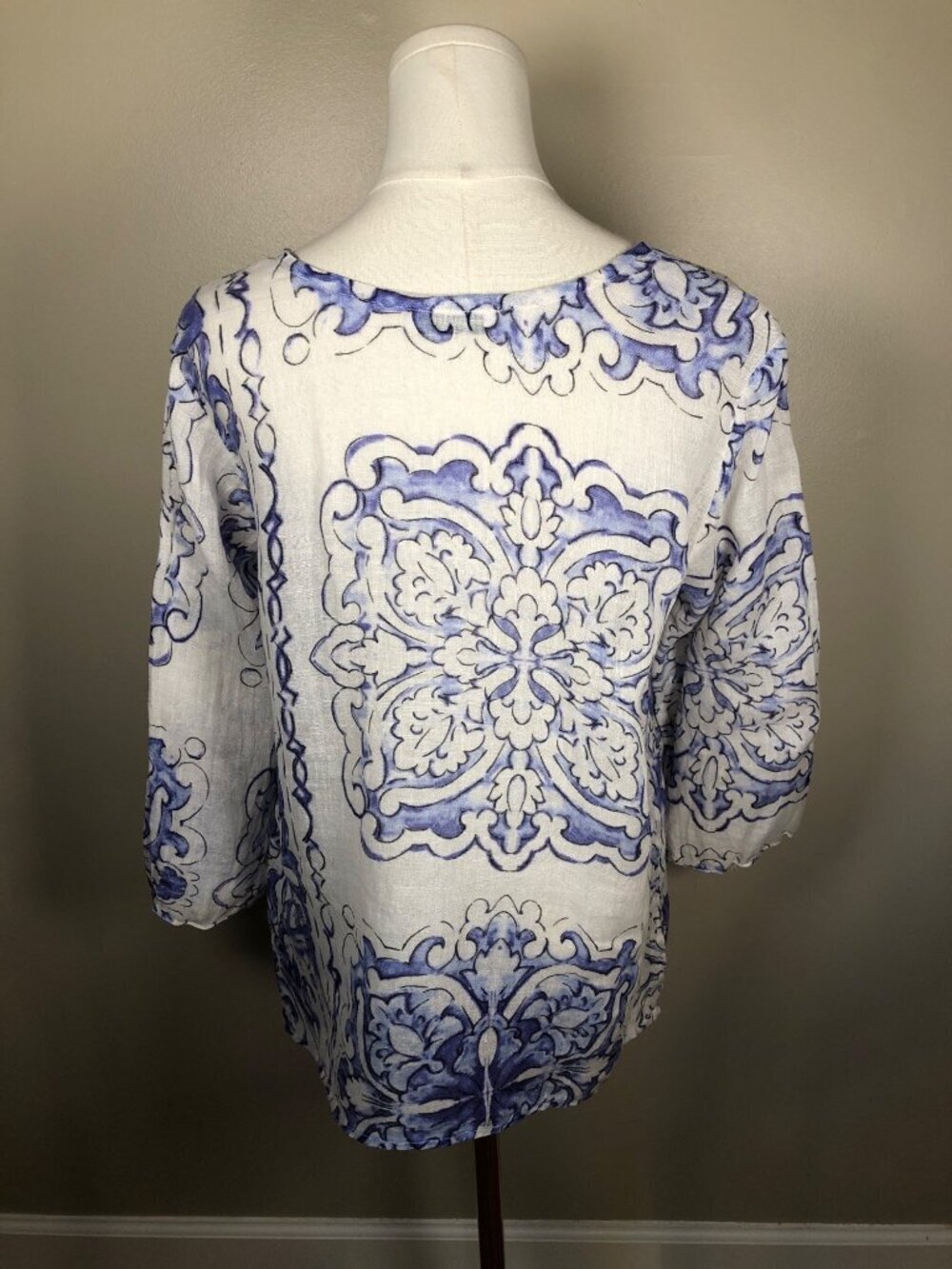 idillio Positano 100% Linen Purple & White Floral Scoop Neck Pullover Size S - Picture 3 of 11